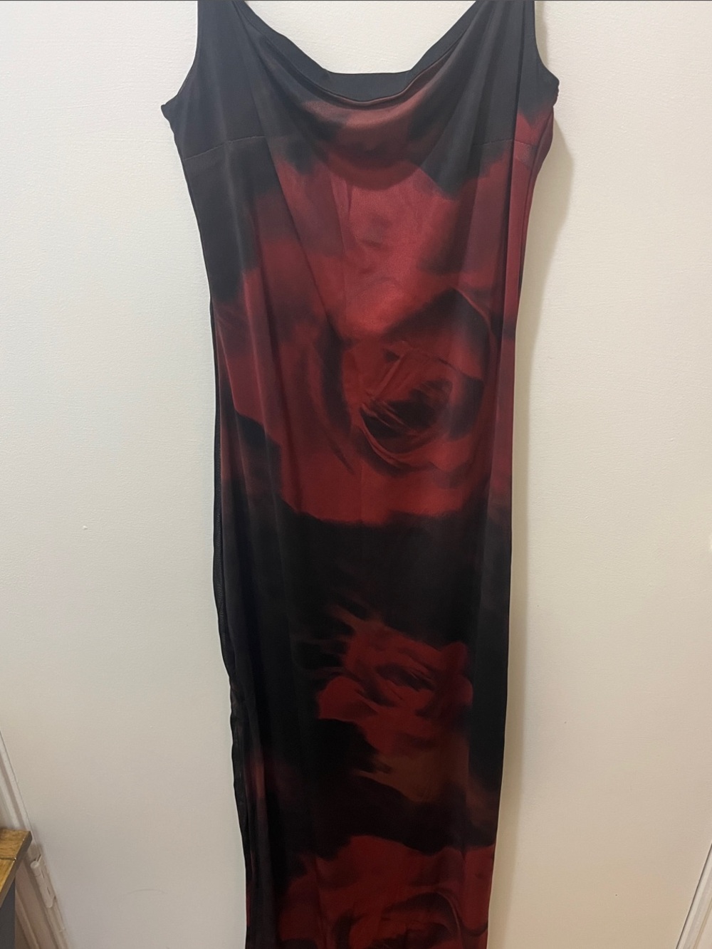Forever 21 Black Mesh Dress with Red Rose Print L